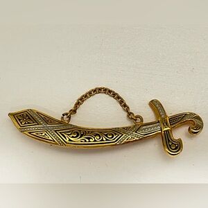 Vintage Gold Damascene Sword Medieval Style Brooch